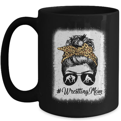 Bleached Life Wrestling Mom Women Leopard Messy Bun Glasses Mug | teecentury