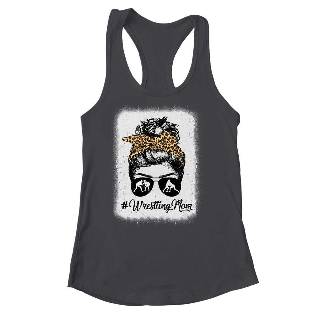 Bleached Life Wrestling Mom Women Leopard Messy Bun Glasses Shirt & Tank Top | teecentury
