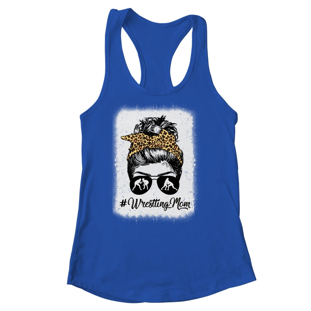 Bleached Life Wrestling Mom Women Leopard Messy Bun Glasses Shirt & Tank Top | teecentury