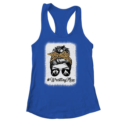 Bleached Life Wrestling Mom Women Leopard Messy Bun Glasses Shirt & Tank Top | teecentury