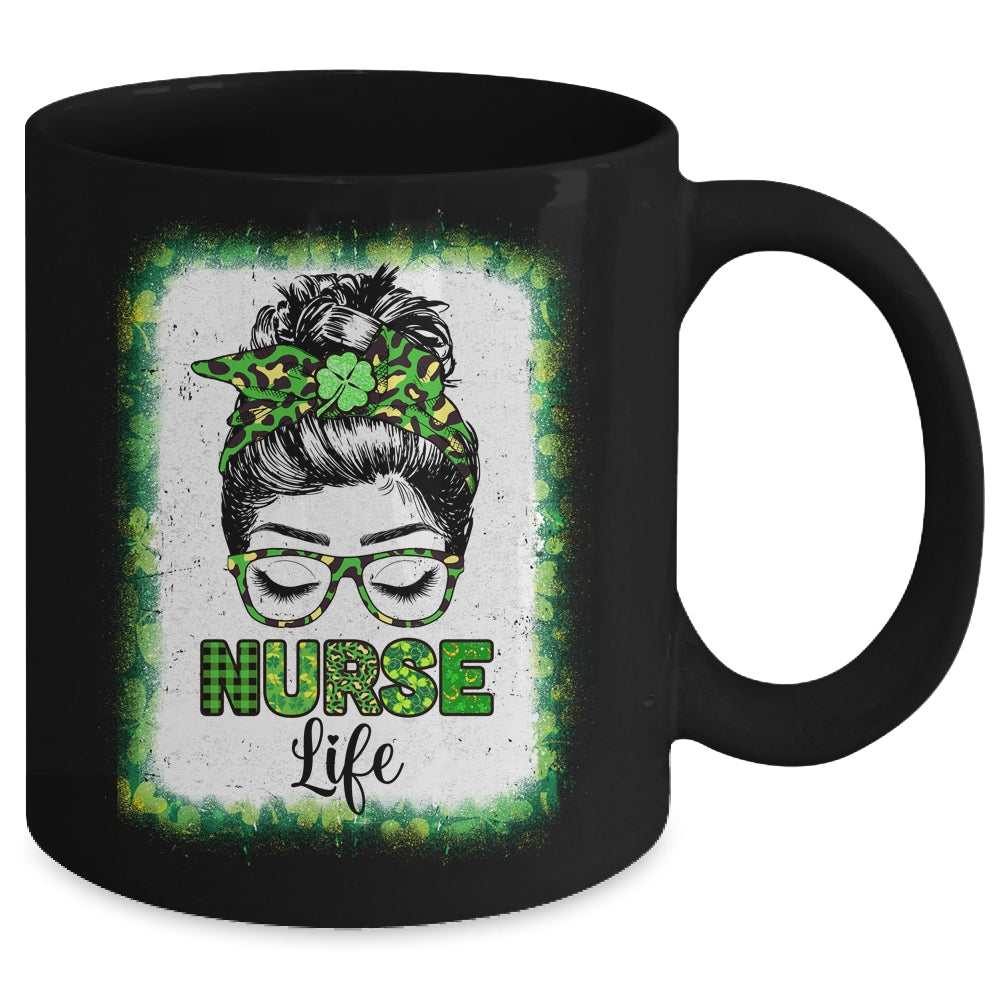Bleached Nurse Life Messy Bun Leopard St Patricks Day Mug Coffee Mug | Teecentury.com