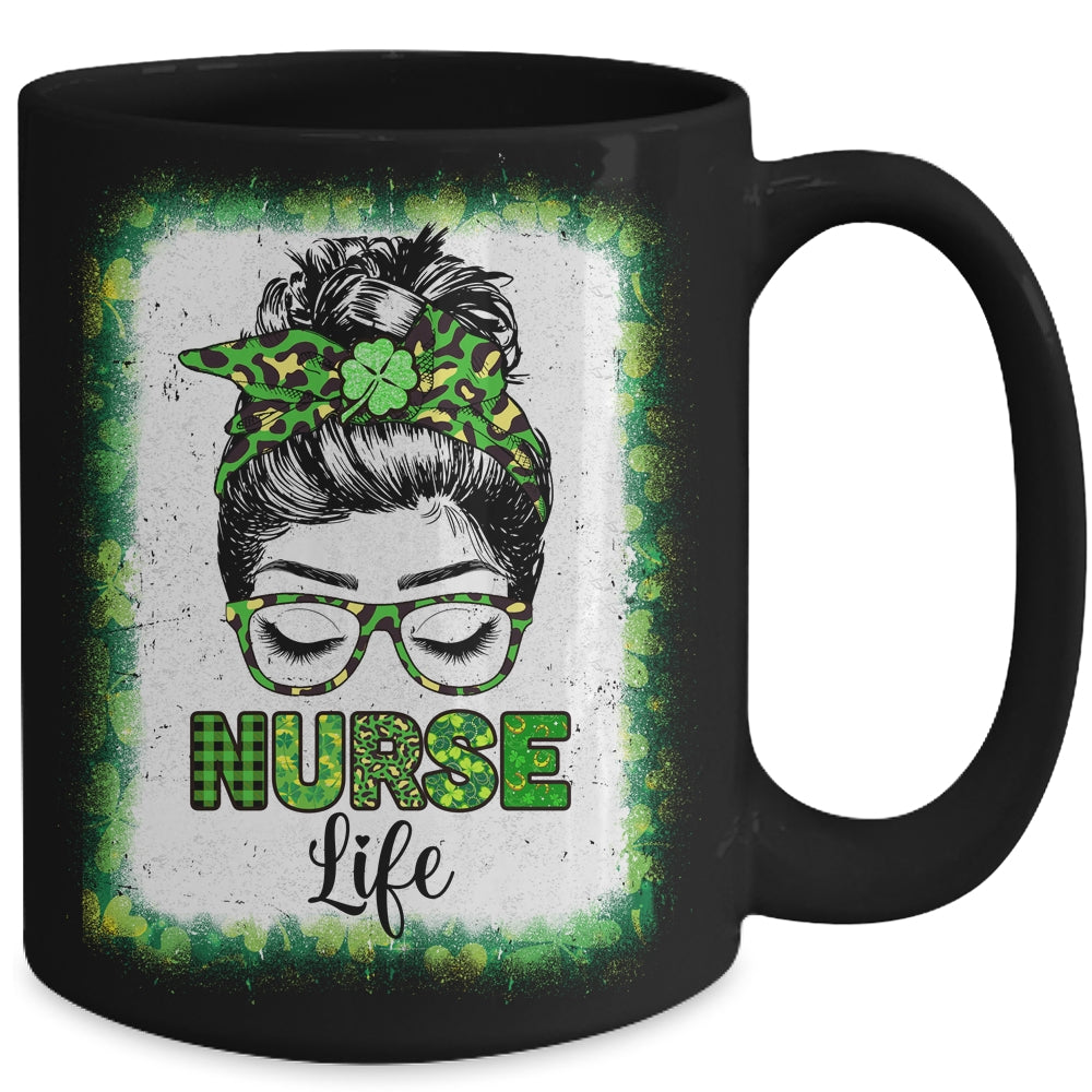 Bleached Nurse Life Messy Bun Leopard St Patricks Day Mug Coffee Mug | Teecentury.com