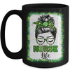Bleached Nurse Life Messy Bun Leopard St Patricks Day Mug Coffee Mug | Teecentury.com