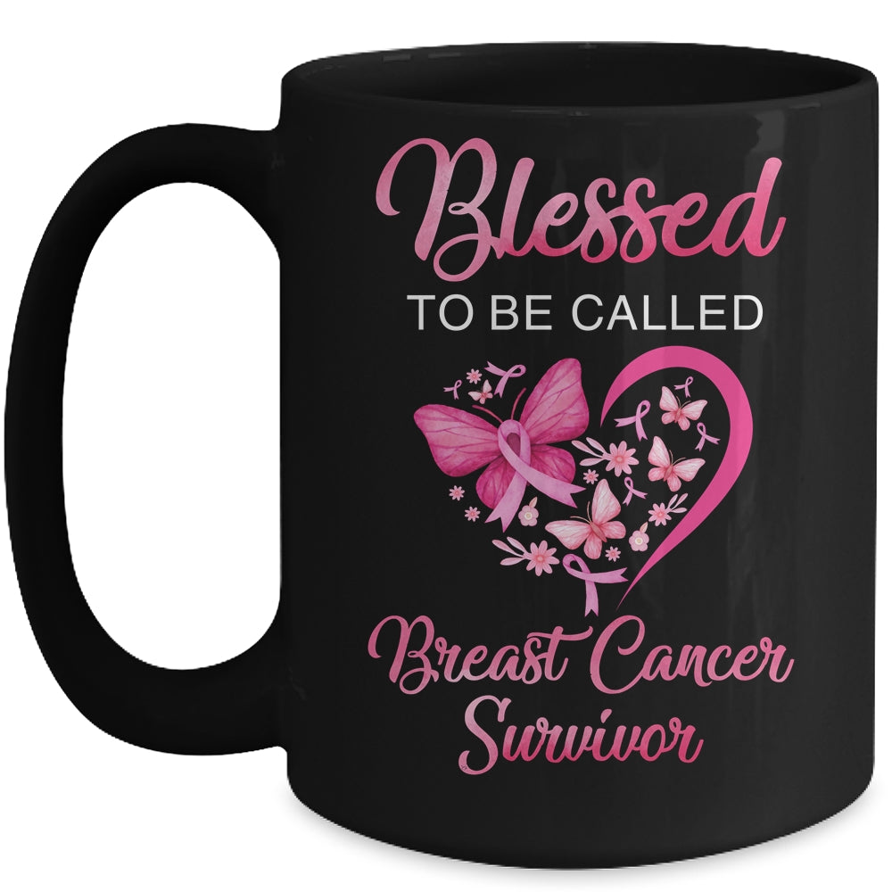 Blessed To Be Called Breast Cancer Survivor Pink Butterfly Mug Coffee Mug | Teecentury.com