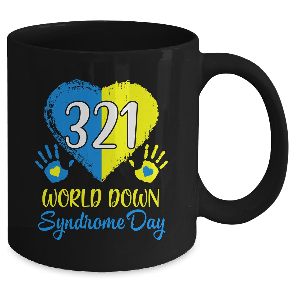 Blue Yellow Heart 21 World Down Syndrome Awareness Day Mug | teecentury