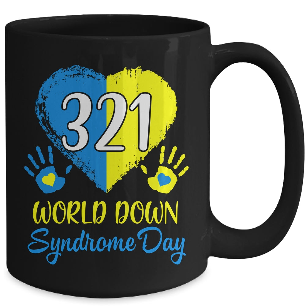 Blue Yellow Heart 21 World Down Syndrome Awareness Day Mug | teecentury
