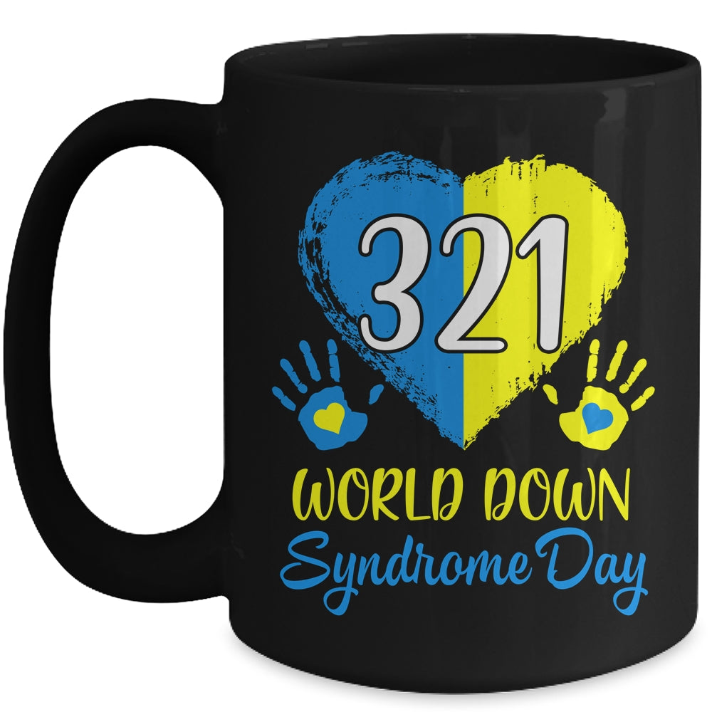 Blue Yellow Heart 21 World Down Syndrome Awareness Day Mug | teecentury