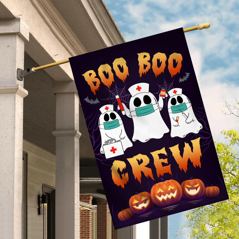 Boo Boo Crew Halloween Flag Ghost Doctor Paramedic EMT Nurse Halloween Flag | Teecentury.com