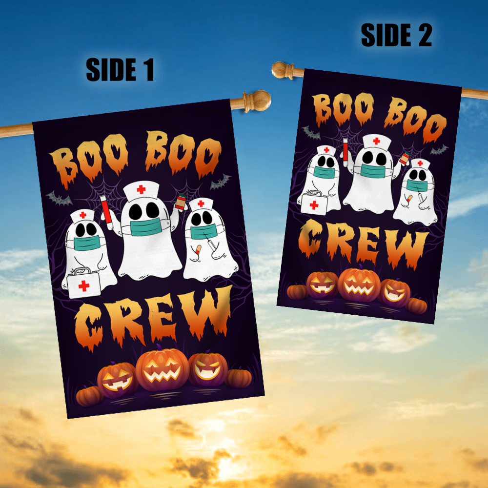 Boo Boo Crew Halloween Flag Ghost Doctor Paramedic EMT Nurse Halloween Flag | Teecentury.com