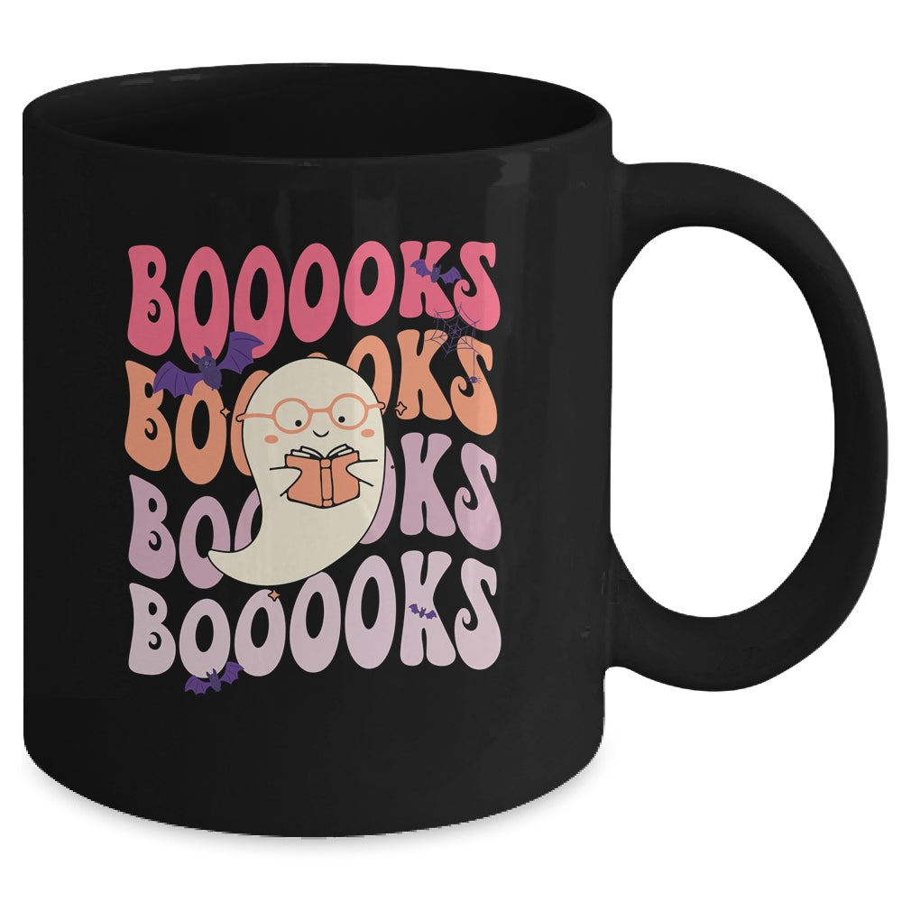 Booooks Groovy Cute Ghost Book Retro Reading Halloween Mug | teecentury