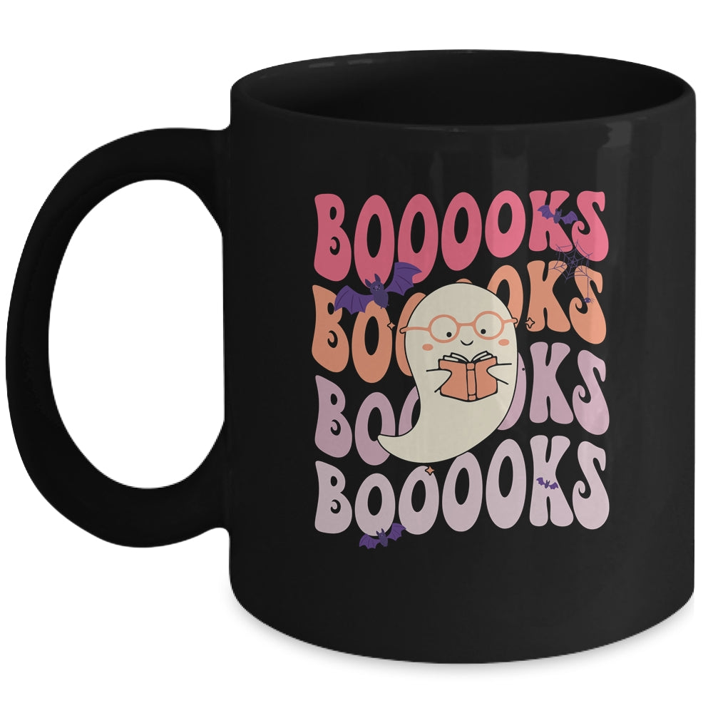 Booooks Groovy Cute Ghost Book Retro Reading Halloween Mug | teecentury