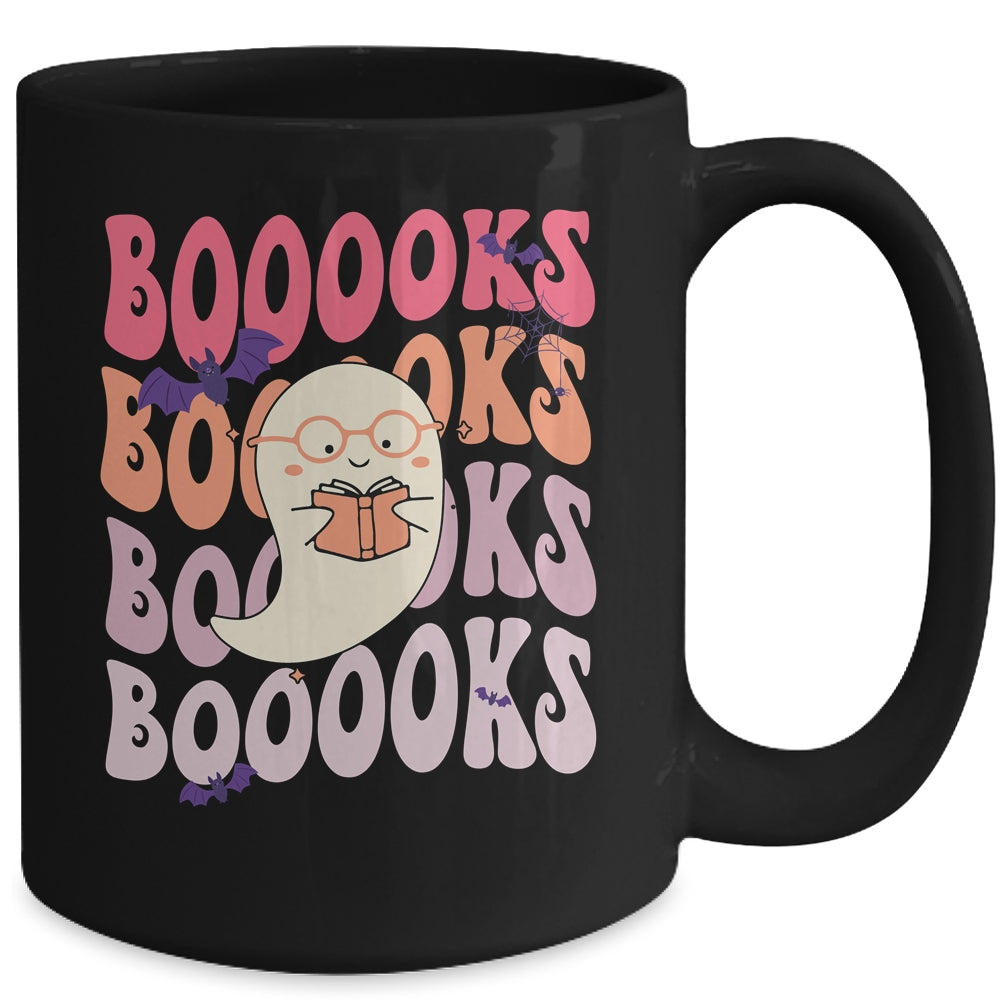 Booooks Groovy Cute Ghost Book Retro Reading Halloween Mug | teecentury