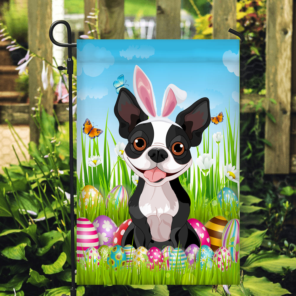 Boston Terrier Happy Easter Day Holiday Flag Funny Dog Dog Wear Bunny Ears Headband Cute for Home Decor | teecentury