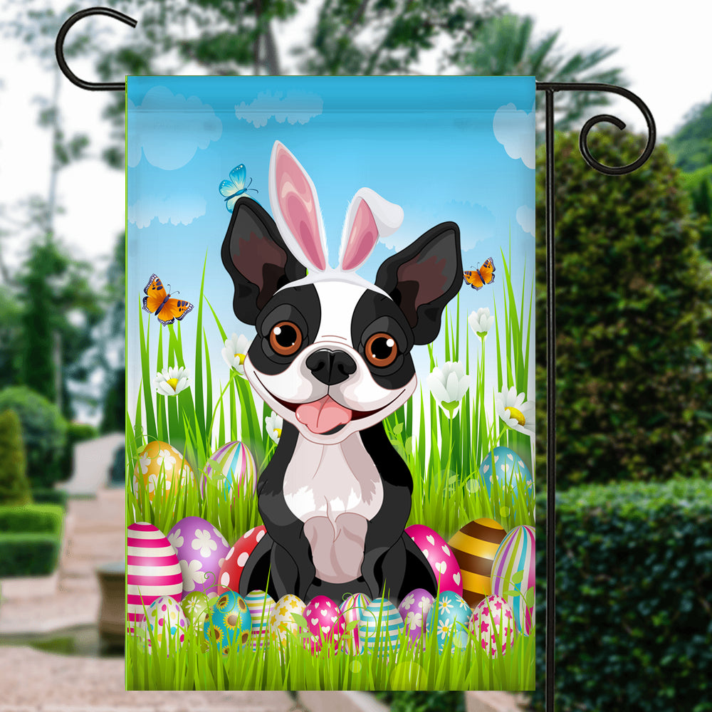 Boston Terrier Happy Easter Day Holiday Flag Funny Dog Dog Wear Bunny Ears Headband Cute for Home Decor | teecentury