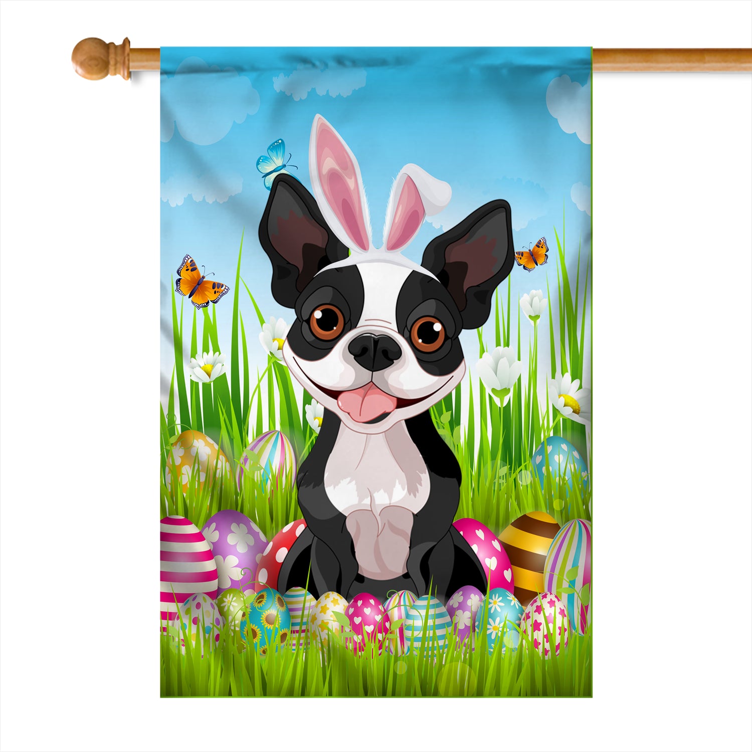 Boston Terrier Happy Easter Day Holiday Flag Funny Dog Dog Wear Bunny Ears Headband Cute for Home Decor | teecentury