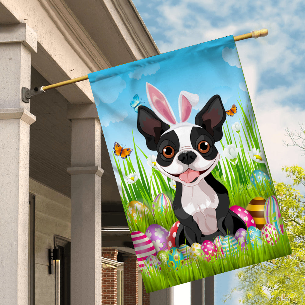 Boston Terrier Happy Easter Day Holiday Flag Funny Dog Dog Wear Bunny Ears Headband Cute for Home Decor | teecentury