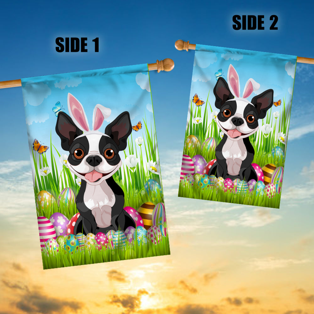 Boston Terrier Happy Easter Day Holiday Flag Funny Dog Dog Wear Bunny Ears Headband Cute for Home Decor | teecentury