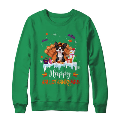 Boston Terrier Happy HalloThanksMas Halloween Christmas Shirt & Sweatshirt | teecentury