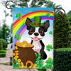 Boston Terrier St Patrick's Day Dog Flag Funny Peeking Dog Wear Green Hat Golden Pot Coin Shamrock Rainbow Spring Banner for Home Decor | teecentury