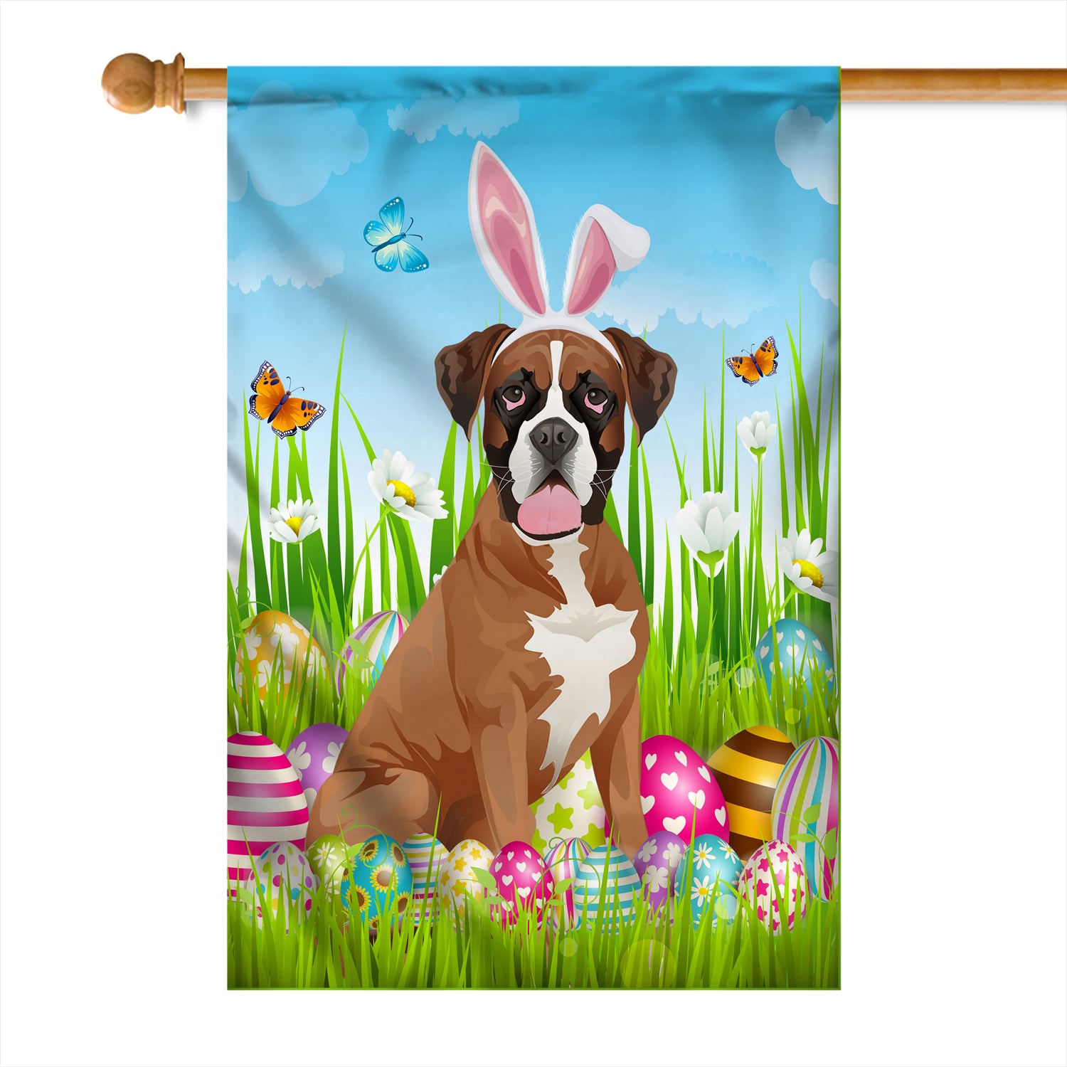 Boxer Happy Easter Day Holiday Flag Funny Dog Dog Wear Bunny Ears Headband Cute for Home Decor | teecentury