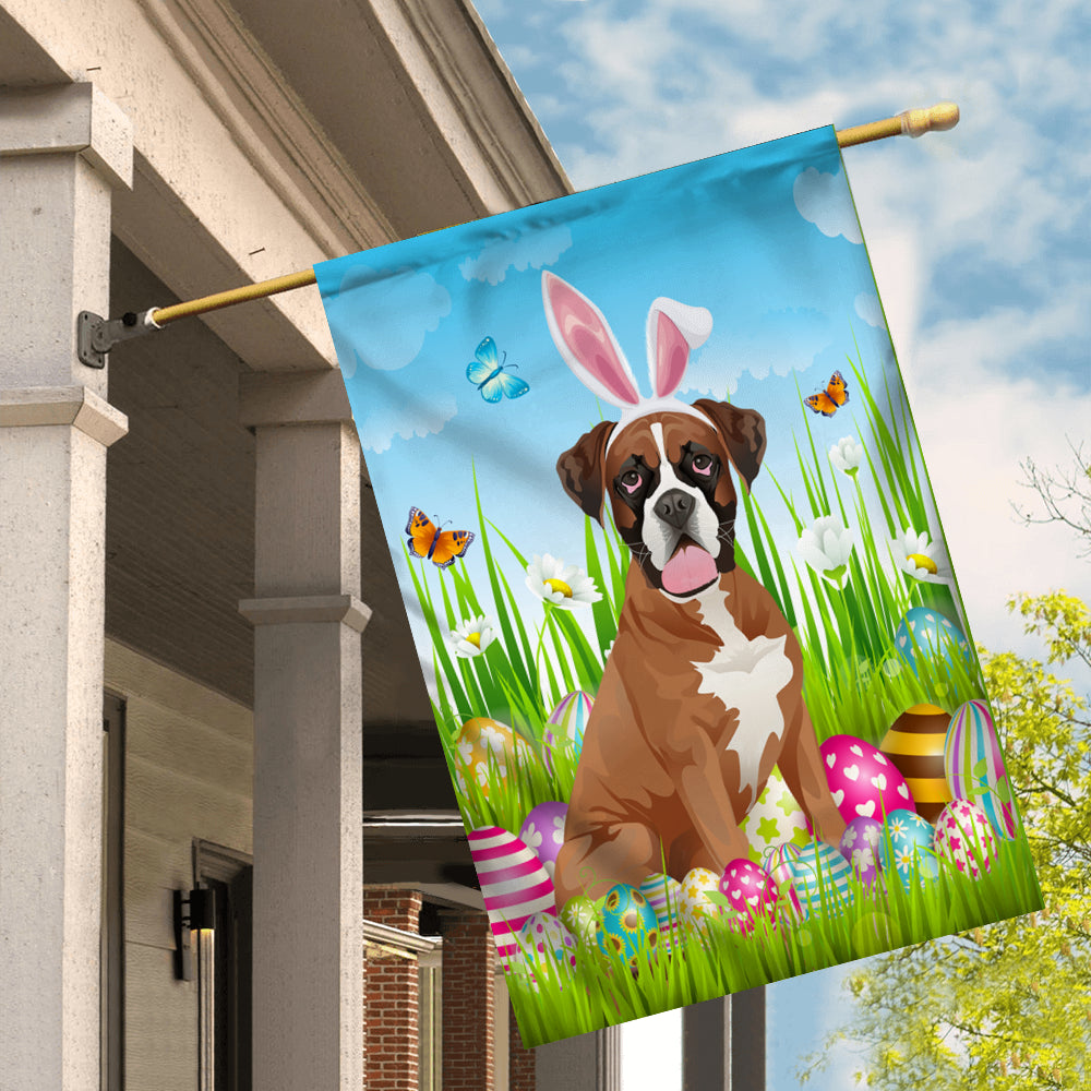 Boxer Happy Easter Day Holiday Flag Funny Dog Dog Wear Bunny Ears Headband Cute for Home Decor | teecentury