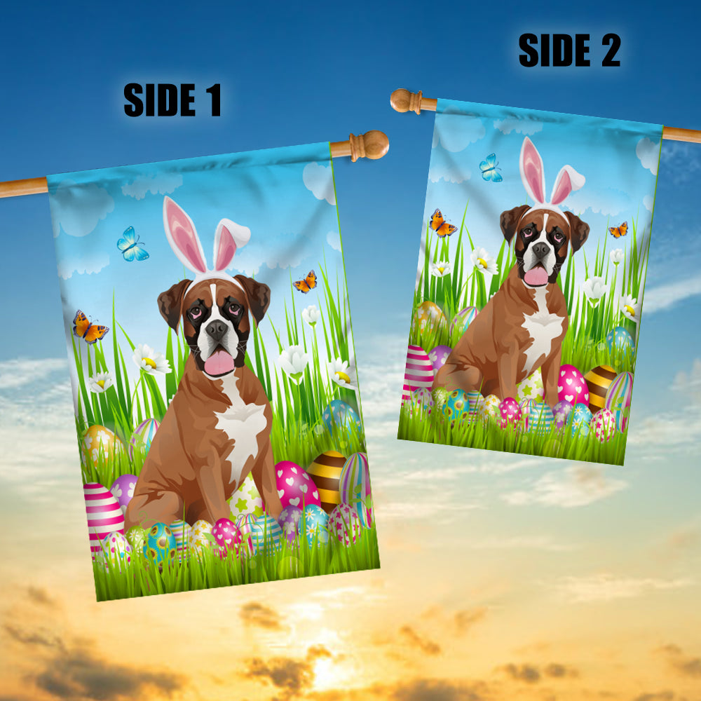 Boxer Happy Easter Day Holiday Flag Funny Dog Dog Wear Bunny Ears Headband Cute for Home Decor | teecentury