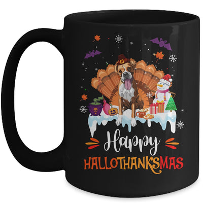 Boxer Happy HalloThanksMas Halloween Thanksgiving Christmas Mug | teecentury