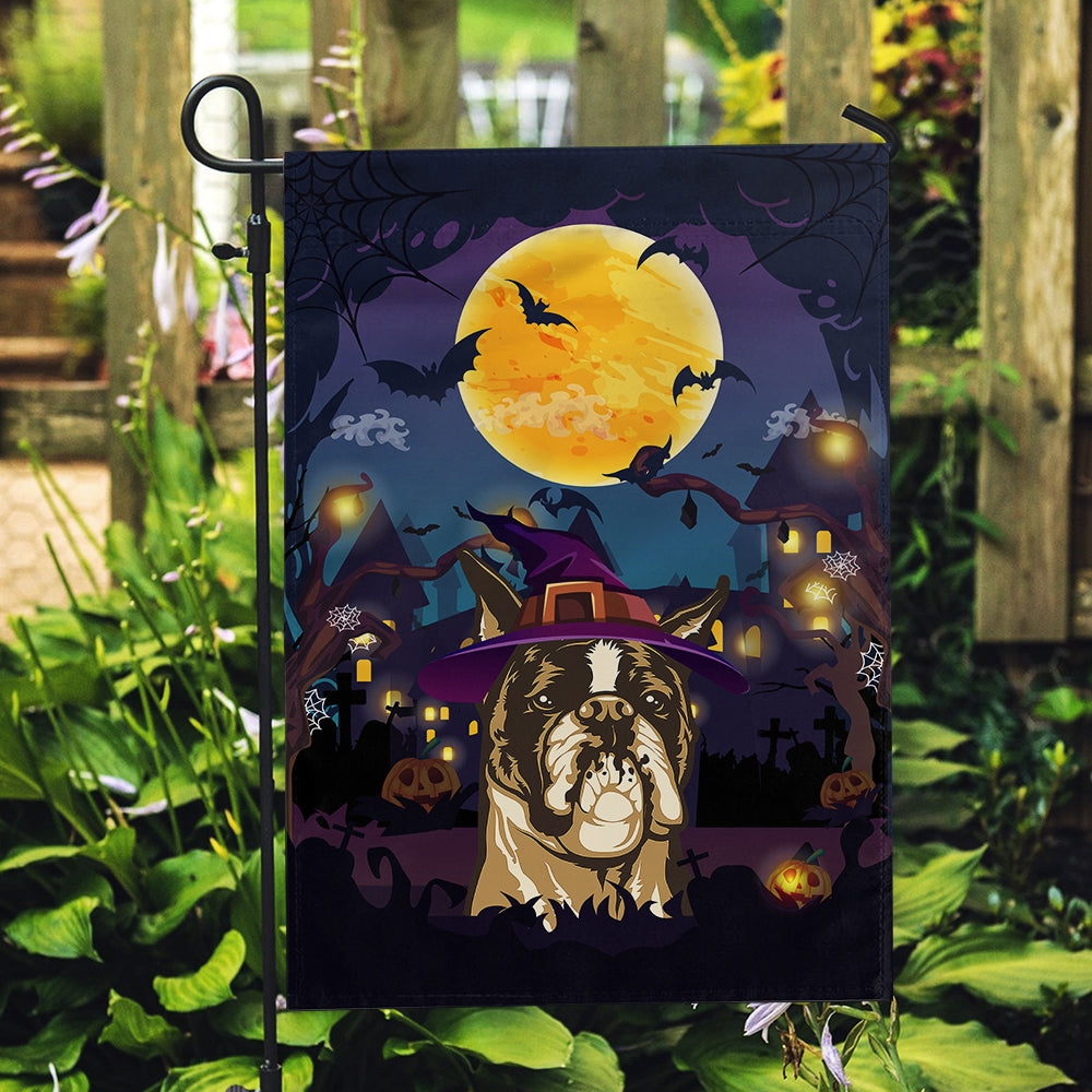 Boxer Witch Halloween Flag Castle Background For Dog Lover Home Flag | Teecentury.com