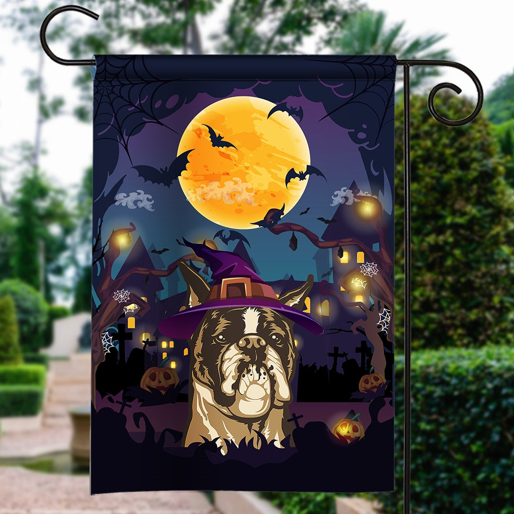 Boxer Witch Halloween Flag Castle Background For Dog Lover Home Flag | Teecentury.com