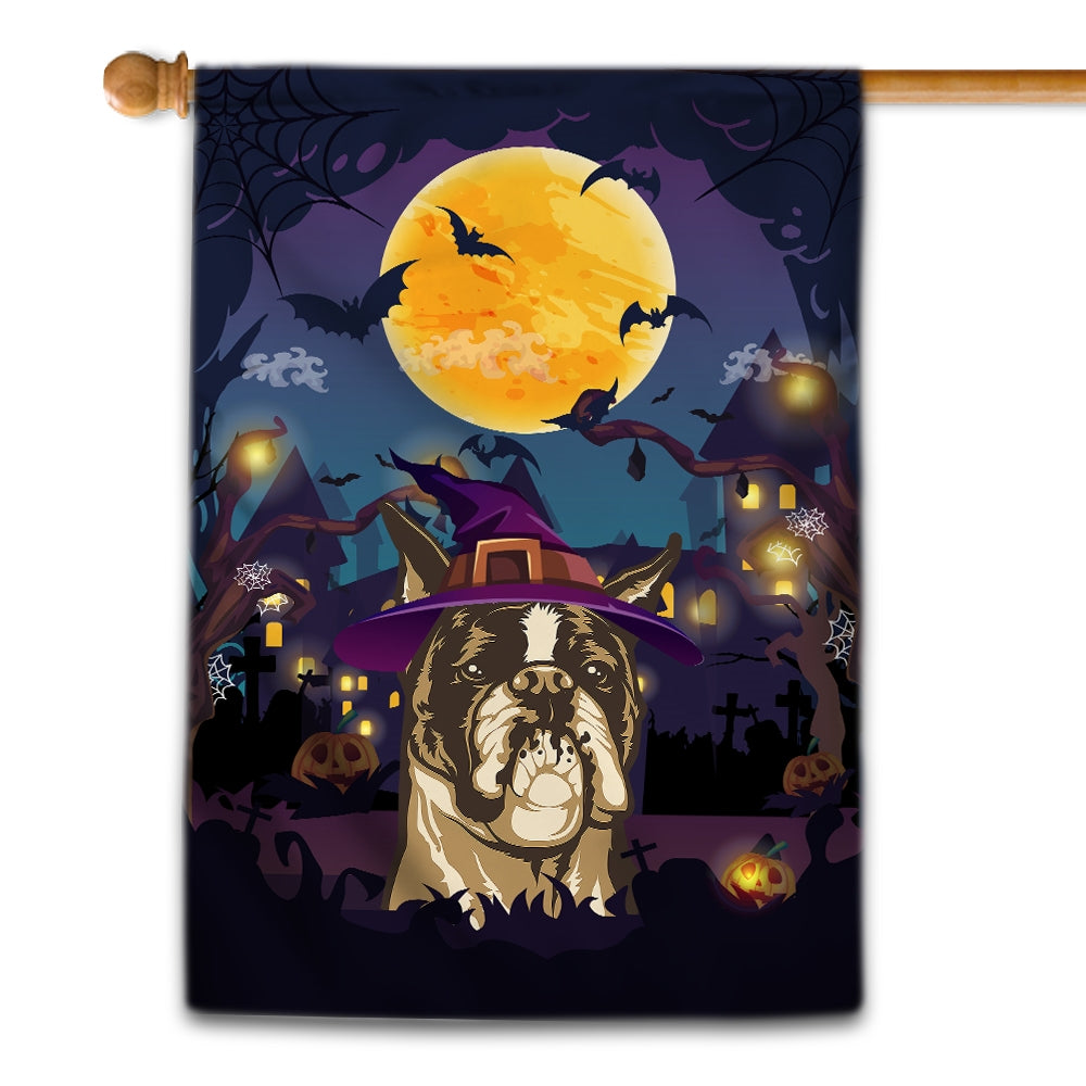 Boxer Witch Halloween Flag Castle Background For Dog Lover Home Flag | Teecentury.com