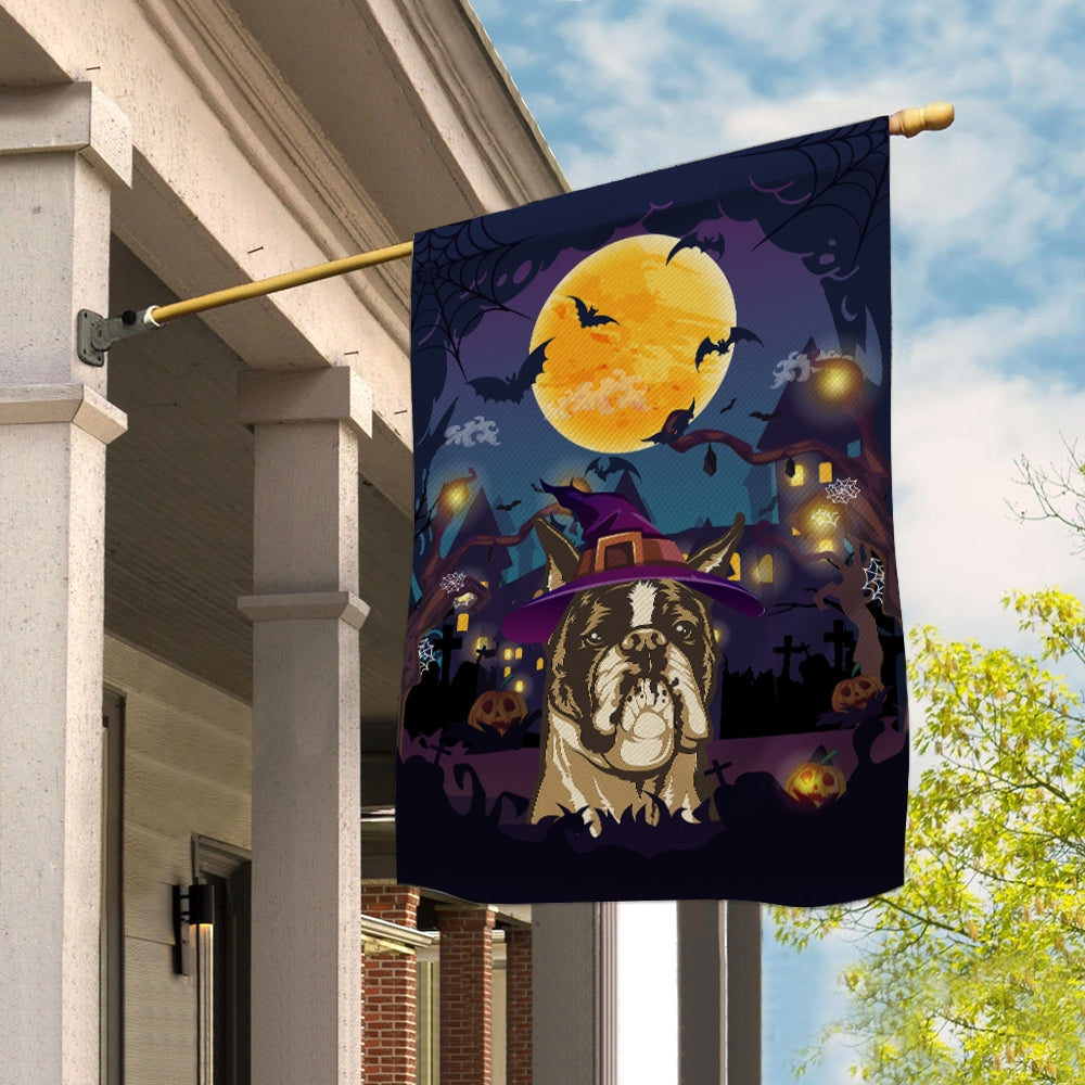 Boxer Witch Halloween Flag Castle Background For Dog Lover Home Flag | Teecentury.com