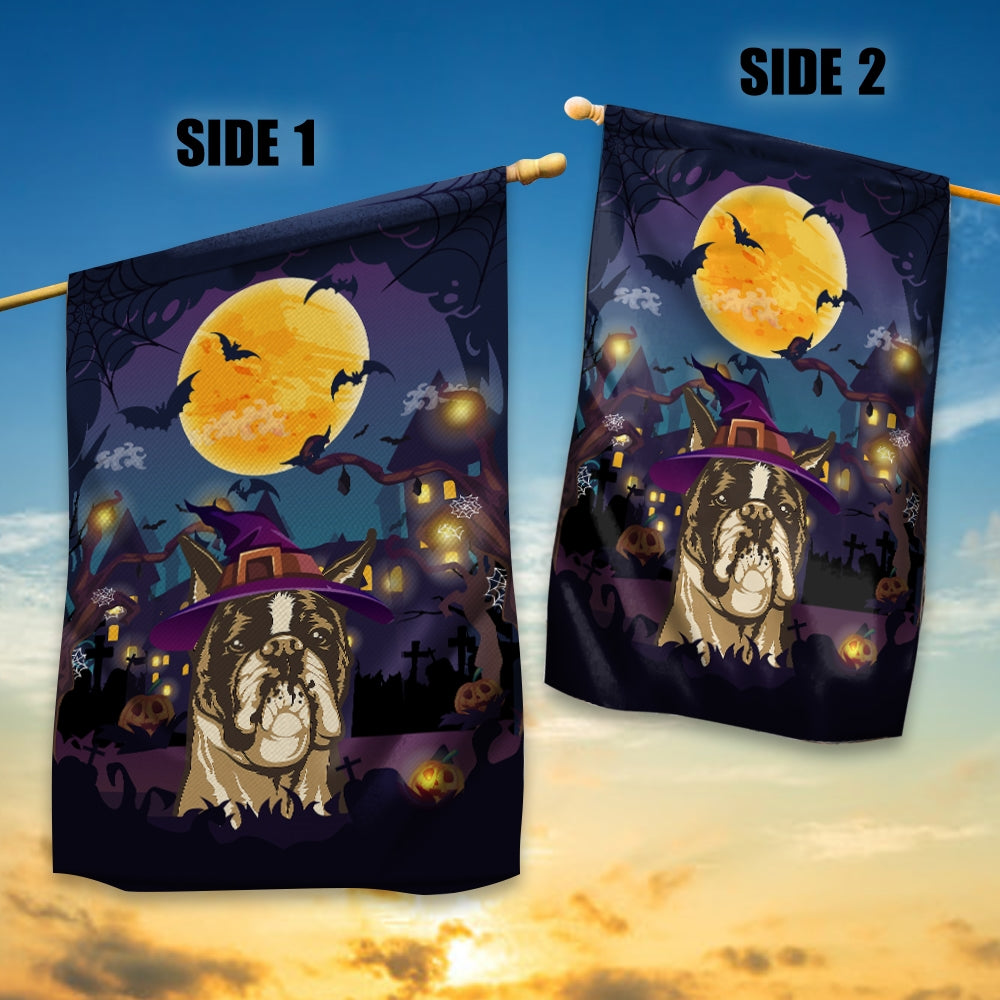 Boxer Witch Halloween Flag Castle Background For Dog Lover Home Flag | Teecentury.com