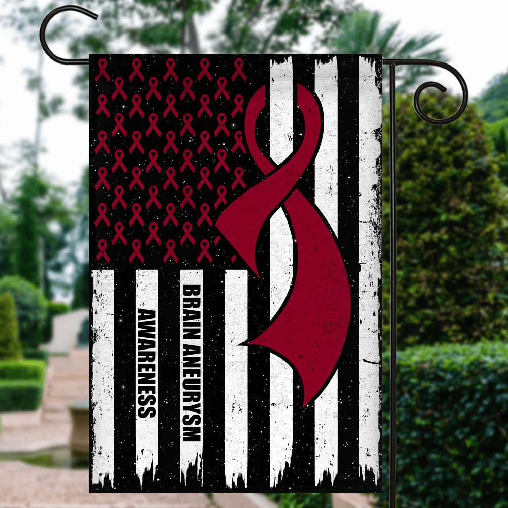 Brain Aneurysm Awareness America Flag Burgundy Ribbon Flag | Teecentury.com