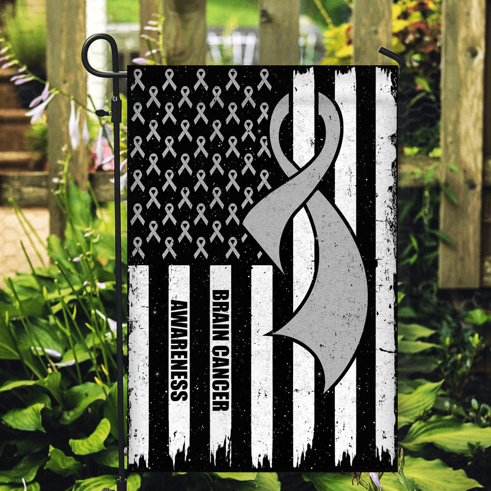 Brain Cancer Awareness America Flag Grey Ribbon Flag | Teecentury.com