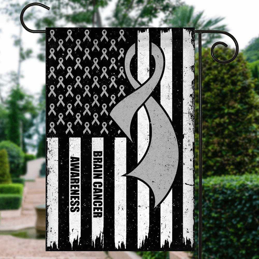 Brain Cancer Awareness America Flag Grey Ribbon Flag | Teecentury.com