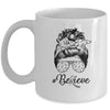 Brain Cancer Awareness Messy Bun Warrior Believe Grey Ribbon Mug Coffee Mug | Teecentury.com