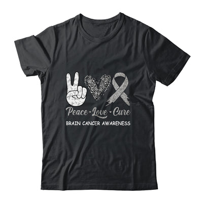 Brain Cancer Awareness Peace Love Cure Leopard T-Shirt & Hoodie | Teecentury.com