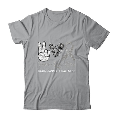 Brain Cancer Awareness Peace Love Cure Leopard T-Shirt & Hoodie | Teecentury.com