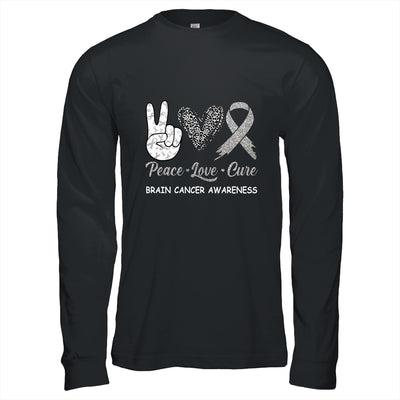 Brain Cancer Awareness Peace Love Cure Leopard T-Shirt & Hoodie | Teecentury.com