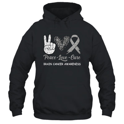 Brain Cancer Awareness Peace Love Cure Leopard T-Shirt & Hoodie | Teecentury.com