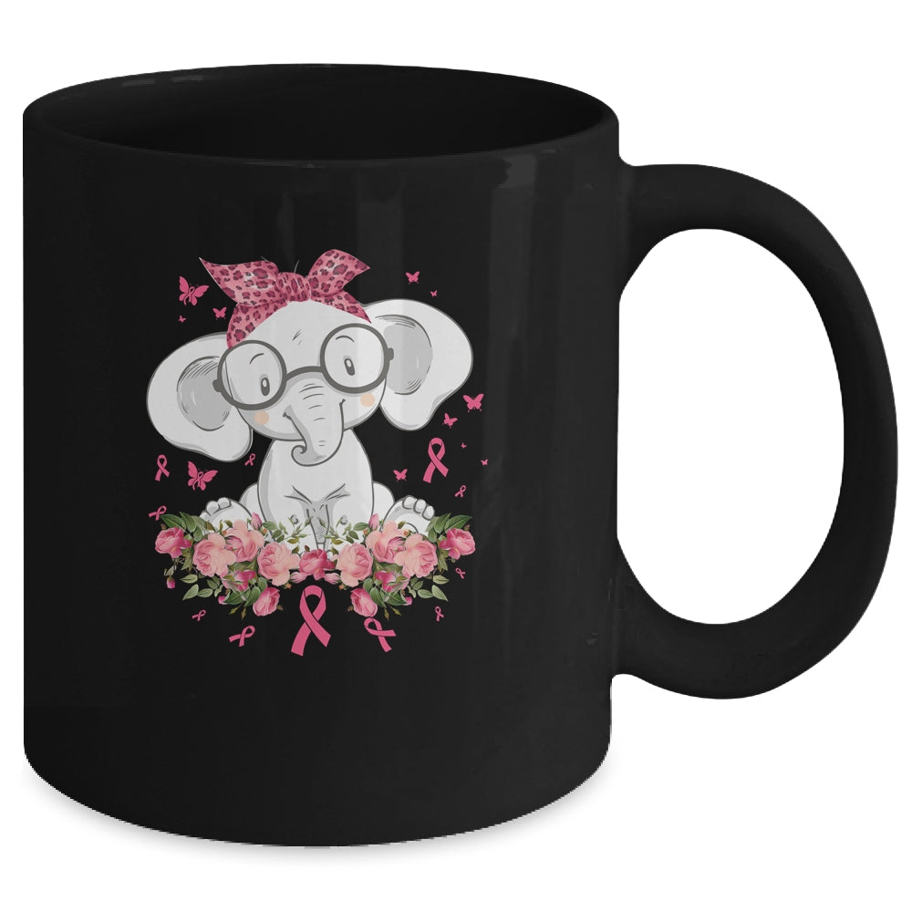 Breast Cancer Awareness Elephant Flowers Pink Ribbon Gift Mug Coffee Mug | Teecentury.com