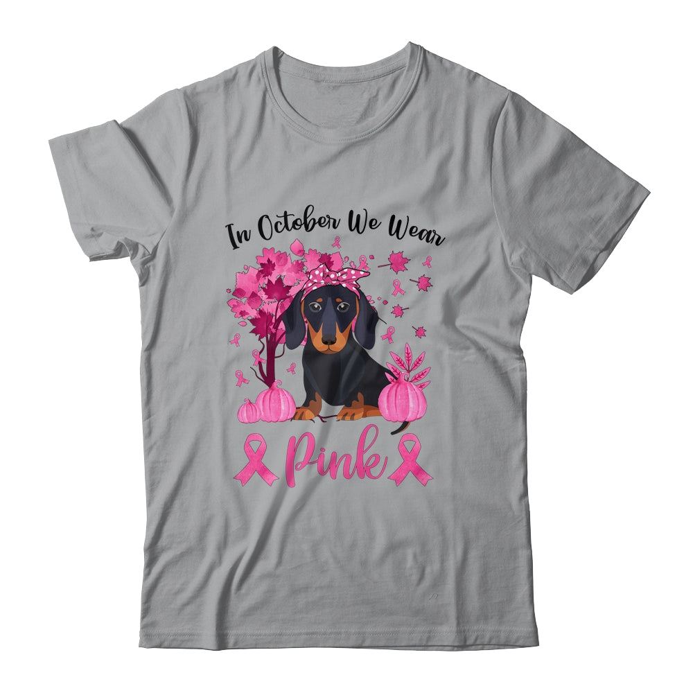 Breast Cancer Awareness In October We Wear Pink Dachshund T-Shirt & Sweatshirt | Teecentury.com