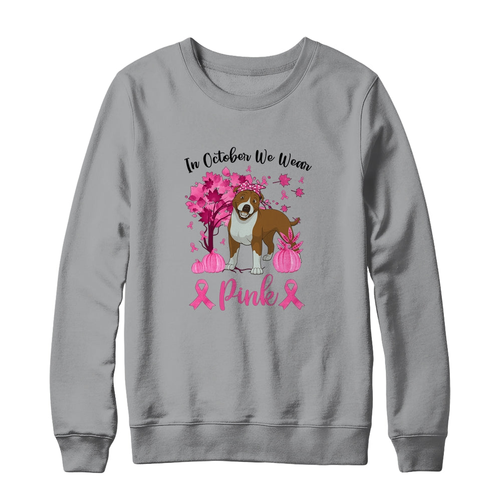 Breast Cancer Awareness In October We Wear Pink Pit bull T-Shirt & Sweatshirt | Teecentury.com