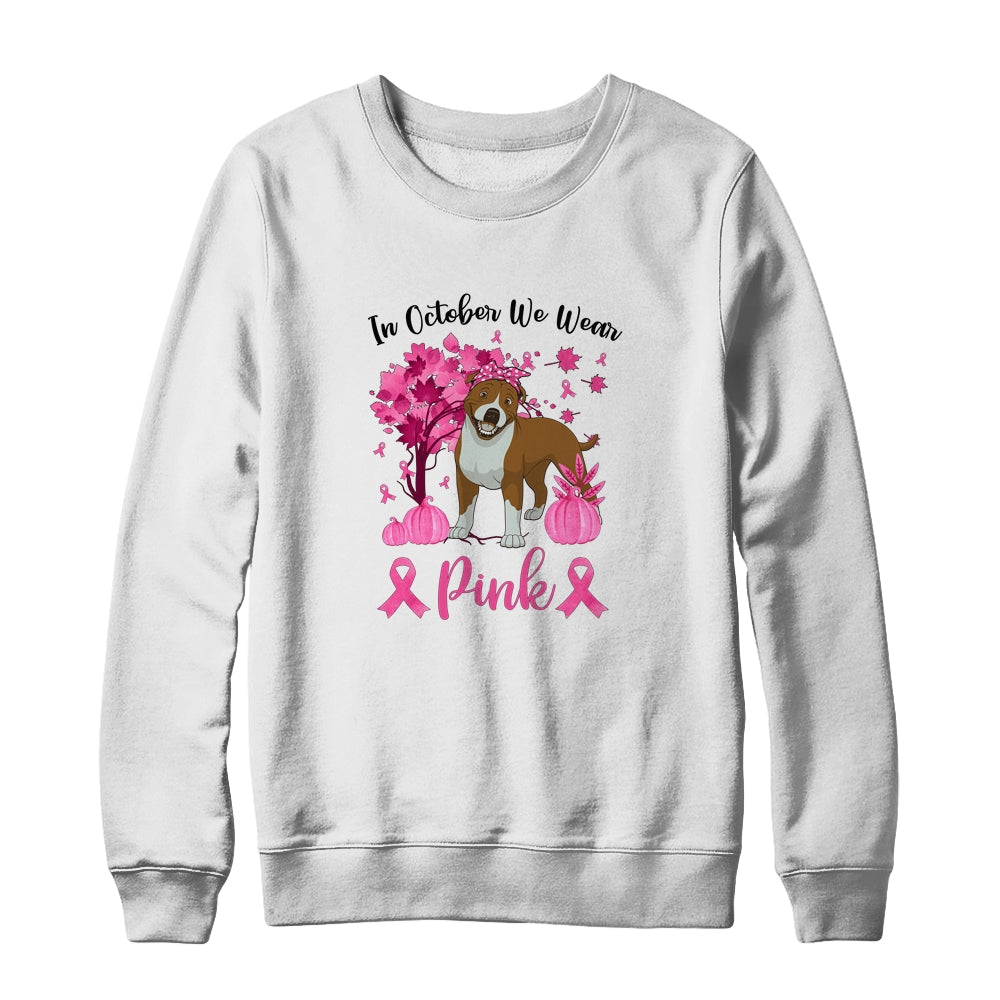 Breast Cancer Awareness In October We Wear Pink Pit bull T-Shirt & Sweatshirt | Teecentury.com