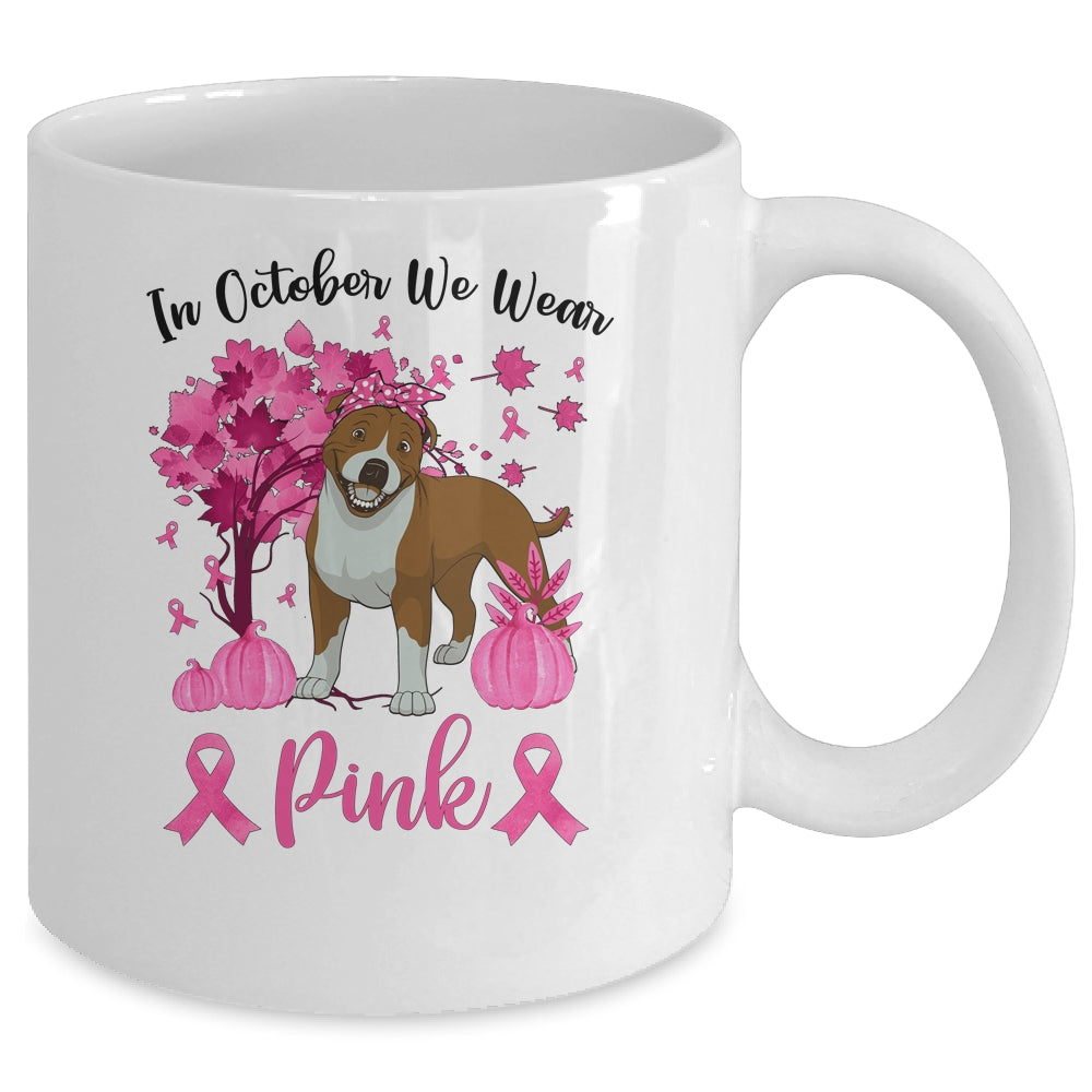 Breast Cancer Awareness In October We Wear Pink Pit bull Mug Coffee Mug | Teecentury.com
