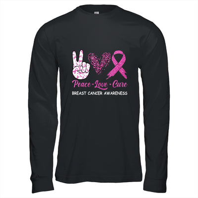 Breast Cancer Awareness Peace Love Cure Leopard T-Shirt & Hoodie | Teecentury.com