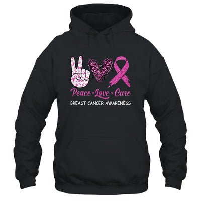 Breast Cancer Awareness Peace Love Cure Leopard T-Shirt & Hoodie | Teecentury.com