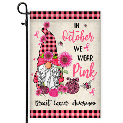 Breast Cancer Gnome Flag In October We Wear Pink Flag | Teecentury.com