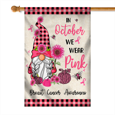 Breast Cancer Gnome Flag In October We Wear Pink Flag | Teecentury.com