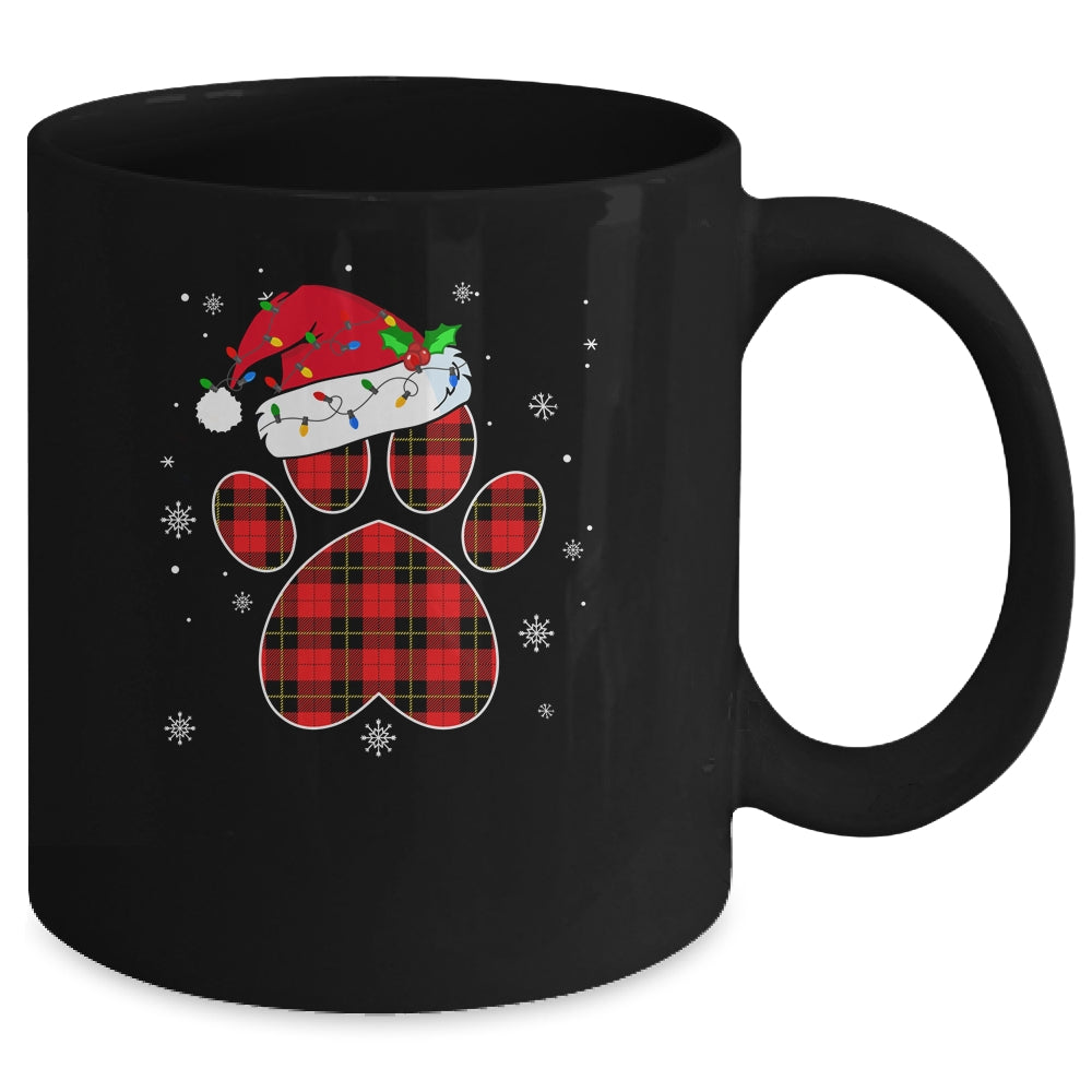 Buffalo Plaid Christmas Paw Dog With Santa Hat Lights Gift Mug Coffee Mug | Teecentury.com